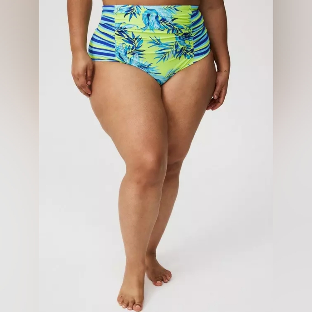 Torrid Swim Tropical Palms Teal Blue Green High Waist Bikini Bottoms 3X Nwt